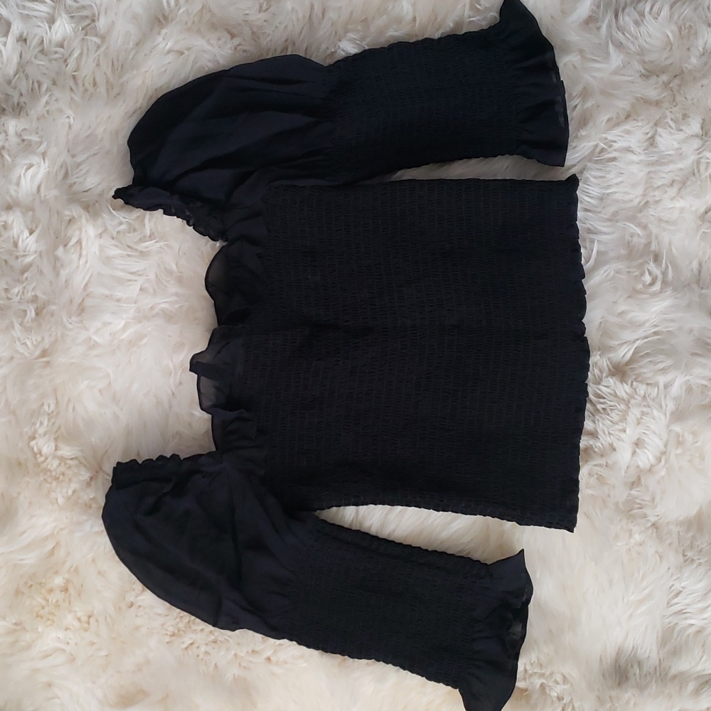 Reformation Julie Smock Top Black Fitted Long Sleeve Top - Picture 6 of 16